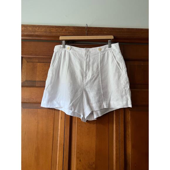 NWT Madewell Women's Clean Button-Tab Shorts in 100% Linen Eyelet White Size 14 - Picture 2 of 14